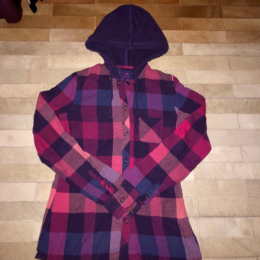 Purple & Pink Hooded Flannel Shirt From PacSun